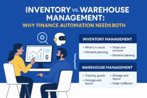 Finance and operations team reviewing inventory and warehouse data on a shared dashboard
